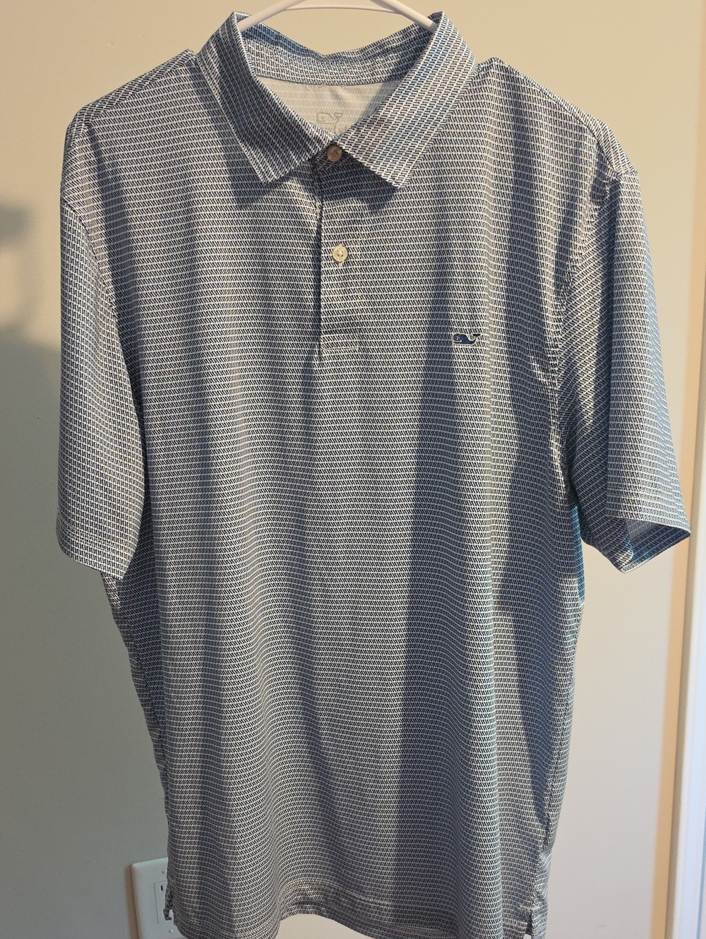 Vineyard Vines Blue And White Micro-Pattern Performance Polo